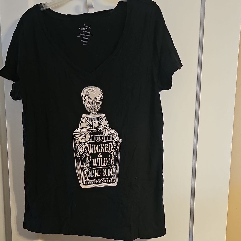 Torrid Black Tee with Skull Graphic